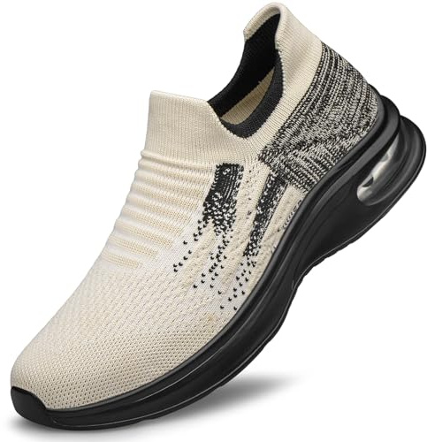 Mens Walking Shoes,Ultra Lightweight Tennis Running Shoes Non-Slip Casual Comfortable Work Athletic Cuhioning Trainers Beige Size 10.5