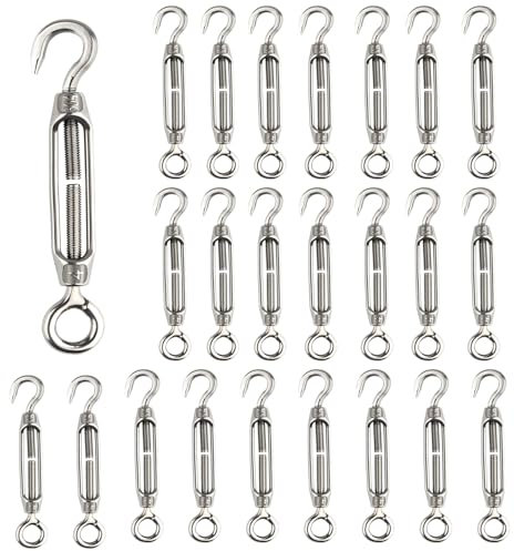 CHRORINE 24 tensores de alambre M4, gancho y ojal, tensor de tensor de acero inoxidable 304, tensor de cable de tensión de carga pesada