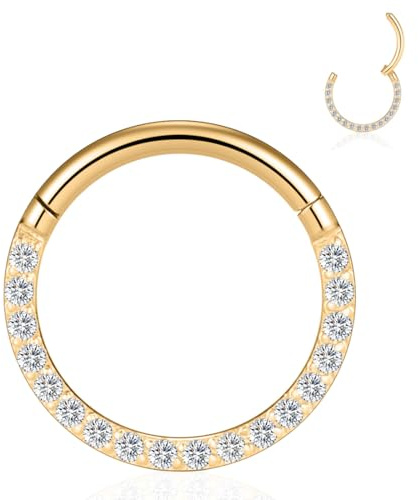 HENYQANN Piercing al Setto Anello 16G Piercing a Conchiglia Cubo in Oro Zircone Piercing al Naso Piercing al Daith Elica Trago Cartilagine Orecchino Piercing al Labbro Acciaio Chirurgico 316L 6 mm