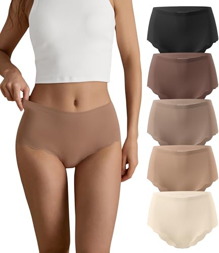 SHARICCA Nahtlos Slips Unterwäsche Damen Hohe Taille Bequeme Seamless Hipster Slips No Show Unterhosen Damen Panties Mehrpack (Mehrfarbig-5P01-M)