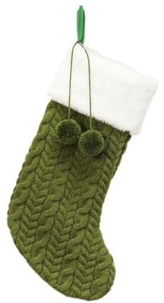 XCLLAM Christmas Stockings Christmas Decorations Knitted Wool Thick White Wool Socks Home Christmas Socks Santa Stockings(Verde)
