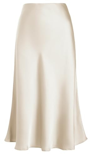 Eisnnu Women's Satin Skirt High Waist Silk Solid Color Skirts Plus Size A-Line Midi Zipper Fishtail Skirts for Job Party (UK, Alpha, 3XL, Regular, Regular, Apricot)