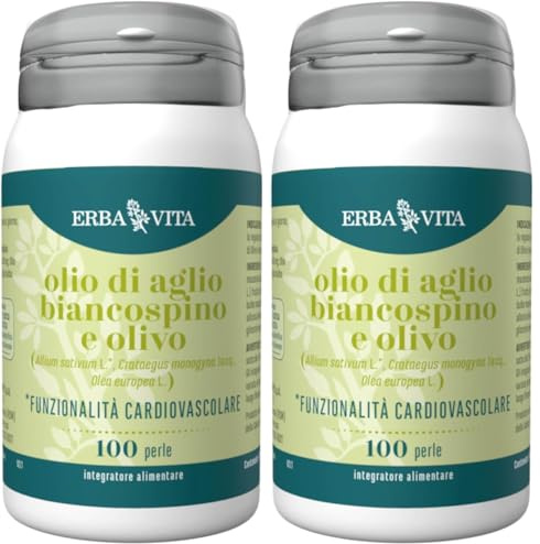 Erba Vita Integratore alimentare di olio di Aglio, olio di Biancospino e olio di Olivo - 100 Perle (Confezione da 2)