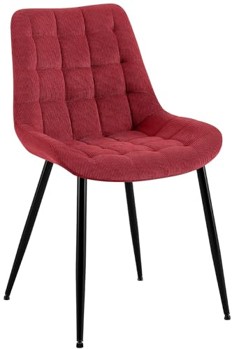 CLP Chaise de Salle à Manger Sardna, Chaise de Cuisine rembourrée avec revêtement en Velours côtelé surpiqué, Couleur:Bordeaux