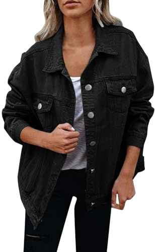 Cazadora Vaquera Mujer, Abrigo Vaquero Mujer Classic Trucker Regular Fit Ligera Informal con Bolsillo De Manga Larga Chaqueta De Entretiempo Chaqueta Mujer Otoño Chaqueta Universitaria