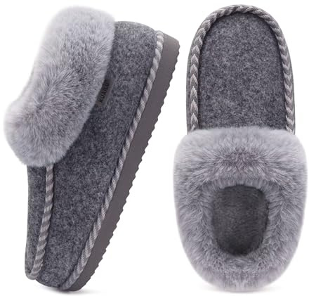 KuaiLu Zapatillas Casa Mujer Peluche Piel Forradas Termicas Señora Pantuflas Caliente Invierno Cerradas Comodas Memory Foam Slippers Dormitorio Ortopedicas Antideslizante Goma Suela Babuchas Gris 39