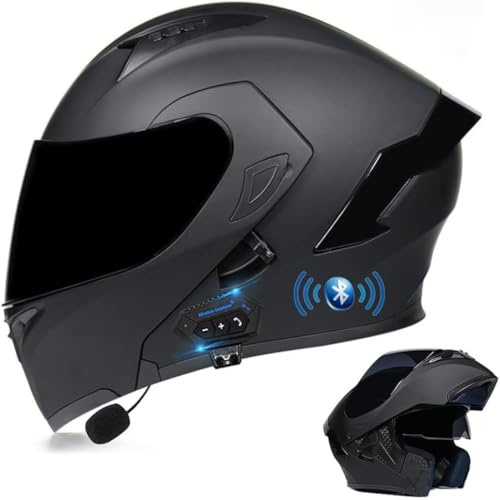 Bluetooth Casco Modulare per Moto, Casco da Moto a Doppia Visiera Integrati Omologato DOT/ECE, con Doppio Altoparlante E Microfono(C1,XL(61~62cm))