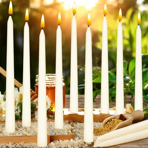 25 cm Beeswax Taper Candles, 12 Pcs Dripless Pure White Beeswax Candle Sticks, 11 Hours Long Burning Natural Beeswax Candle, Unscented Smokeless for Home Dinner