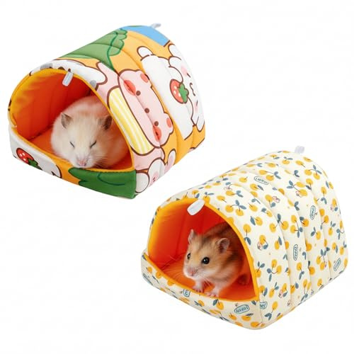 GYTFOG 2PCS Guinea Pig Bed, Guinea Pig House, Cave Cozy Hamster Small Animal Beds Hideout, Washable Soft Hamster Bed for Small Pets, for Dwarf Rabbits Hamsters Hedgehogs (Two Styles)