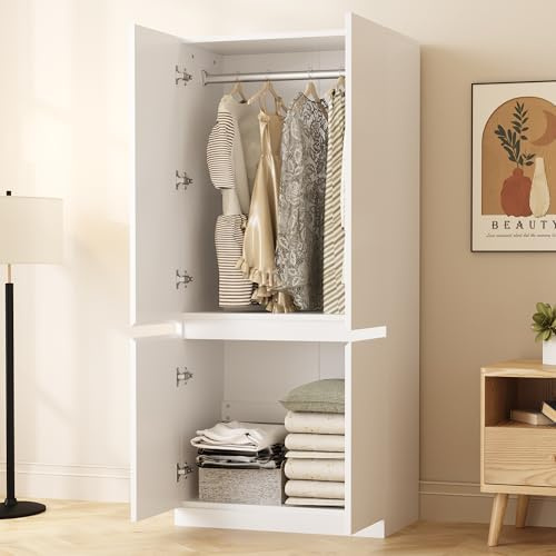 Armoire blanche avec 2 portes 70 x 40 x 170 cm - Armoire de chambre à coucher avec tringle - Armoire à vêtements pour chambre à coucher, chambre d'enfant, chambre d'adolescent ou couloir (blanc A)