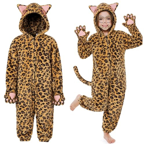Beipegin Djur Kostym Flicka Barn Katt Dalmatisk Leopard Overall Med Huva Overall Flanell Karnevaldräkter Barn Djur