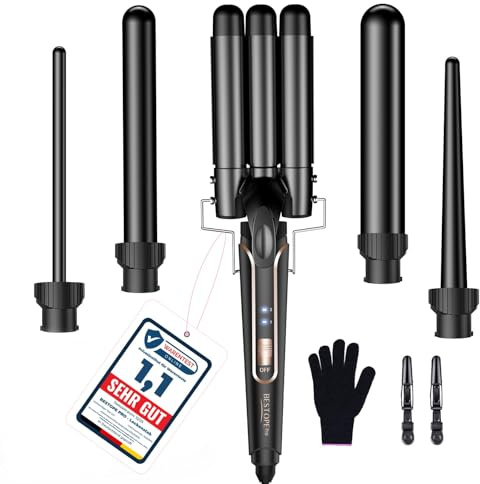 BESTOPE PRO 5 in 1 Beach Waver Hair Curler, 9-32mm Curling Iron Wand with 2 Temperature Settings, Mermaid Hair Styling Tool with Heat Resistant Glove & Clips for Long Medium Short Hair