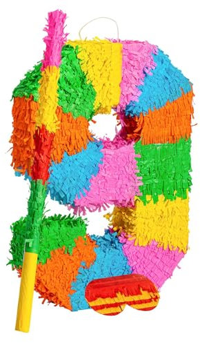 Fax Potato Number 9 Cardboard Pinata, Stick and Blindfold Set - Fill Your Own Kids Large Party Accessory Decoration - W35cm x D7.5cm x H50cm