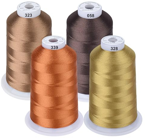 Simthread Maschinenstickgarn 5000M Spulen Set Polyester Stickgarn für Babylock, Bernette, Janome, Kenmore, Singer, W6 N 5000 Stickmaschine und Nähmaschine (4 Braun)