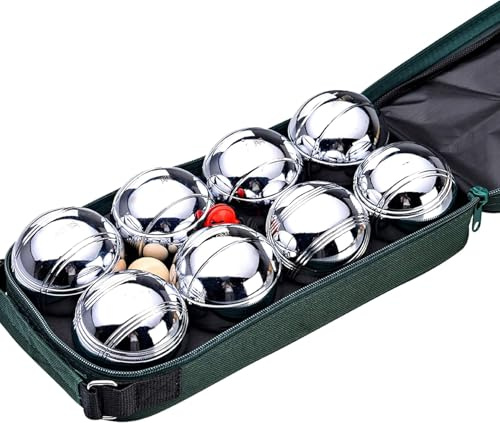 Garden Mile French Boules Set - 8 Steel Balls with Wooden Jack, Measuring Tool & Carry Case - Petanque Set Classic Family Outdoor Games - Outdoor Lawn, Park, Beach, Garden Game Set