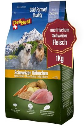 DeliBest Adult Sensitive Complete Dog Hähnchen I Halbfeuchtes Futter für Hunde I aus 100% Schweizer Hähnchenfleisch I getreidefrei & ohne Zusätze I Hundefutter kaltgepresst I 1 kg