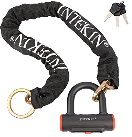 INTEKIN Lucchetto a catena per moto, 100 cm, spessore 8 mm, resistente, antifurto per moto, cancelli