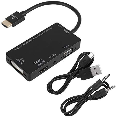 ciciglow CableDeconn Cable Adaptador Multipuerto 4 en 1 HDMI a HDMI/DVI/VGA, con Convertidor de Salida de Audio (Negro)