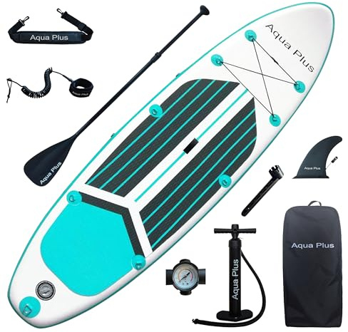 Aqua Plus 15cm Spessore SUP Gonfiabile per Tutti i Livelli di abilità Tavola da Paddle in Piedi, pagaia, Pompa, ISUP Zaino da Viaggio, guinzaglio, Tracolla