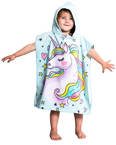 Theonoi Barnponcho badponcho huvhandduk/badrock handduk duschhandduk strandhandduk badhandduk med huva för pojkar och flickor 100 % bomull (enhörning)