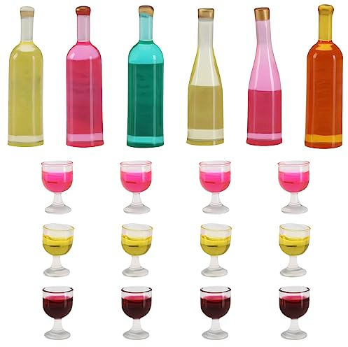VGOL 6 Botellas de Vino en Miniatura para casa de muñecas y 12 Tazas de champán a Escala 1:12, Mini Botellas de Resina, Copas de Vino, simulación, Cocina, Juego de simulación, Juguete