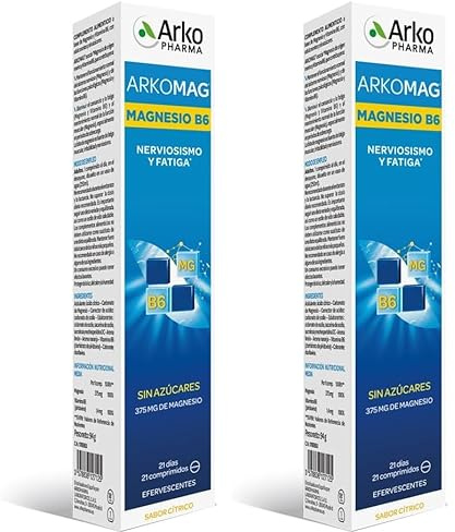 Arkopharma Magnesio + Vitamina B6-21 Comprimidos Efervescentes, Mantenimiento De Los Huesos, Buen Funcionamiento De Los Músculos, Vitaminas para el Cansancio, De Mayor Absorción (Paquete de 2)