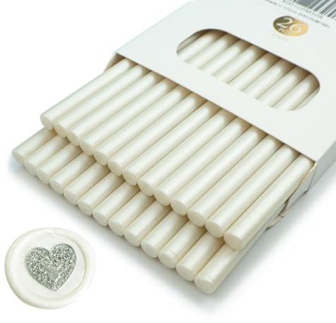 Ioggtser 26 PCS Mini Barras de Cera para Pistola de Pegamento, Sellos de Cera, Invitaciones de Boda, Tarjetas, Sobres (Perla Blanca)