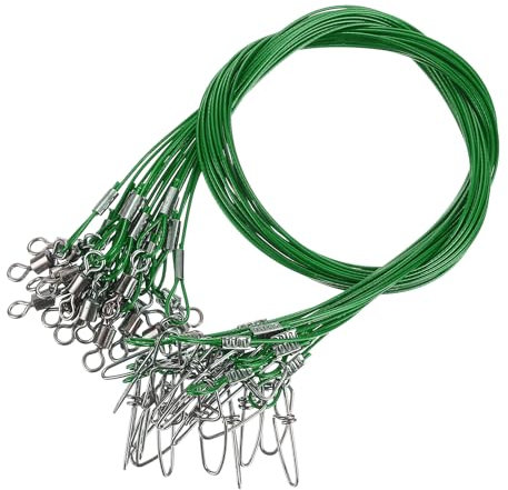 PATIKIL Fishing Wire Leaders 20, 20 Pack 200lb High Strength Carbon Steel Nylon Coated Fishing Line with Swivel Snap for Saltwater Freshwater, Green