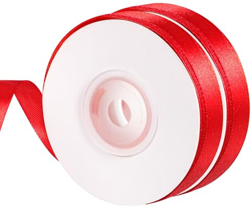 2 Rollen Geschenkband Rot, 1.2 cm x 22 m Rotes Band Satinband Rot Schleifenband Rot Dekoband für Weinachten Valentinstag Geburtstag Hochzeit Haarschleifen Geschenkverpackung