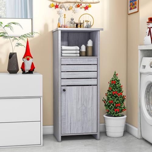 YITAHOME Badezimmerschrank, Badschrank, Beistellschrank, Badezimmerschrank Unterschrank mit Tür verstellbare Einlegeböden, für Badezimmer, Wohnzimmer, Esszimmer, Küche, 35 * 31 * 91 cm (Grau)