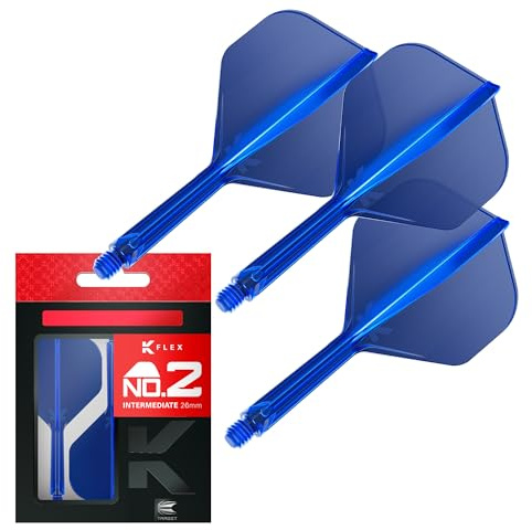 Target Darts K Flex Integrated Dart Flights and Shafts, No.2 Blue (Intermediate) | Pack of 3 K-Flex – No2, Kflex All in One Moulded Dart Flight & Stem | Professional Dart Accessories