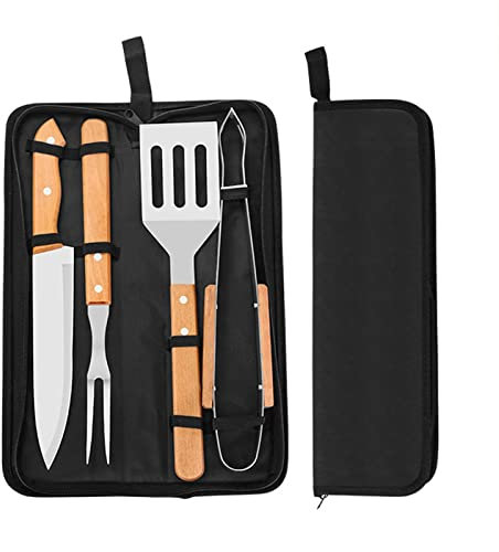 TGGOHIGH 4-teiliges tragbares Grillbesteck-Set, kompaktes Grillbesteck-Set mit Oxford-Aufbewahrungstasche – Grillbesteck-Set, geeignet für Koch- und Camping-Grillzubehör