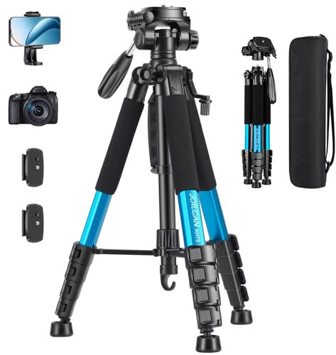 JOILCAN Kamera Stativ, 187cm Kamerastativ Fotostativ mit Abnehmbar Kopf, Camera Tripod mit Tragetasche für Canon Nikon DSLR, Aluminium Dreibeinstativ mit Handyhalterung for Smartphone(Blau)