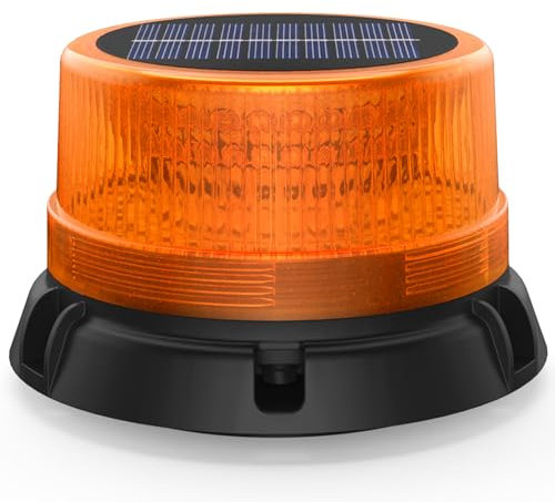 Fxlpower Solar-Energie LED Rundumleuchte Akku, Gelb Warnleuchte für Baufahrzeuge Gabelstapler-Traktor Golfwagen Anhänger Schneepflug