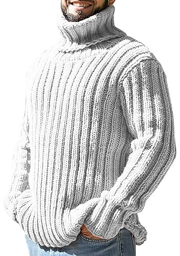 Abrigo de pata de gallo para hombre, jersey de cuello alto de lana a juego, suéter de lana de denim para hombre, invierno, Blanco, XXL