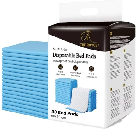 The Royce Incontinence Bed Pads | Disposable Bed Pads | 60X90 CM | 100% Waterproof Protection | Incontinence Sheets | Highly Absorbent Mats | Self-Adhesive Sticker Tabs | Kylie Sheets | Pack of 20