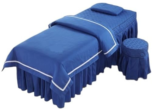 DYYEUAVT Skönhet salong sängkläder set 4 delar hudvänlig massage spa kjol överdrag pall kudde täcke (blå, 180 x 70 cm)