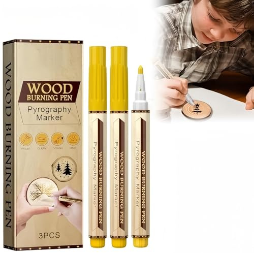 Bploar Wood Burning Pen träbränningspenna, 3 stycken markörer för att bränna trä, träbrandpennor för gör-det-själv-trämålning, exakt och lätt att använda, lämplig för nybörjare och proffs