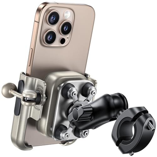 Lamicall Supporto Telefono Moto - [Tutto Metallo] [Antivibrazione] [Braccio Retrattile] Antifurto, 2 x 360° Rotazione, Porta Telefono Bicicletta, per iPhone 17 16 15 14 e Altro Smartphone da 4,7-7,2