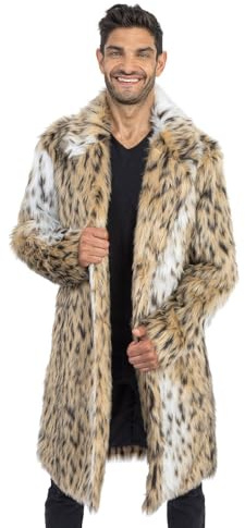 Chaks - Manteau en fausse fourrure pour homme, veste longue à motif léopard, accessoire de costume pour carnaval et fête