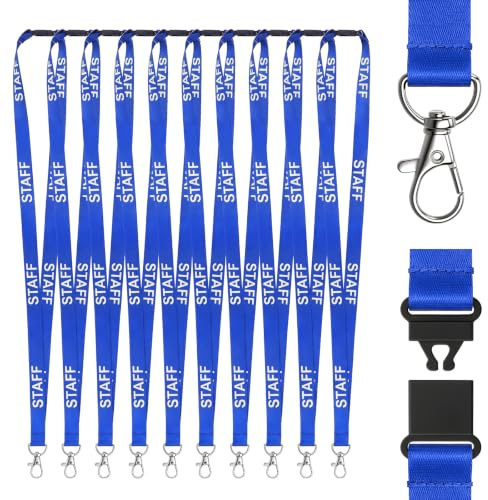 XHDA 10 Pcs Blue Staff Lanyards Breakaway Safety Lanyard for Neck | Safety Breakaway Clasp, 360° Swivel Metal Lobster Clas, Silk-Smooth Polyester Neck Straps for ID Cards Badge Holder Keys