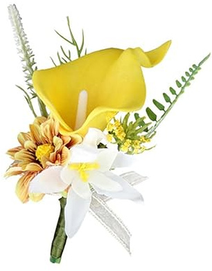 Konstgjorda calla-lilja boutonniere för brudgum brud, brudtärna, bröllop, nål, silkesblommor, brosch, bröllopstagg för bröllop, bal, fest