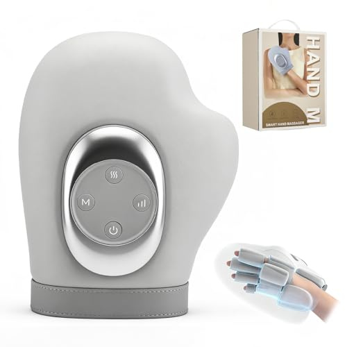 Massaggiatore per mani con calore e compressione, massaggiatore elettrico con 5 livelli di intensità, 3 temperature e 3 modalità, timer 15 minuti, guanti per artrosi, regalo per donne e uomini(Grigio)