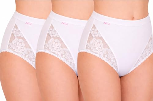 Womens Maxi Briefs Cotton Lace Knickers High Waisted Full Briefs 3 Pairs | Ladies Pants Full coverage Underwear Soft cotton fabric Breathable comfort Everyday wear Comfortable fit Stretch fabric