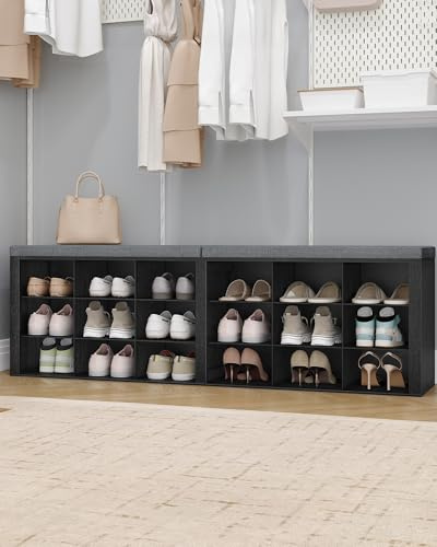 Hzuaneri Banc à Chaussures avec Siège,18 Compartiments, Noir-Gris Foncé