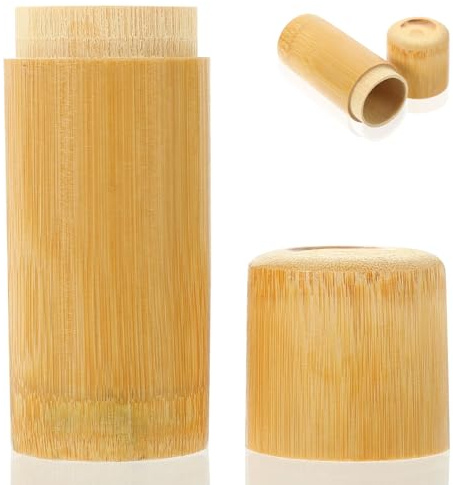 HONMEET Tarro de Bambú Diseño Clásico Multifuncional para Almacenamiento de Cerillas y Tapa, Adecuado para Decoración de Escritorio Hogar