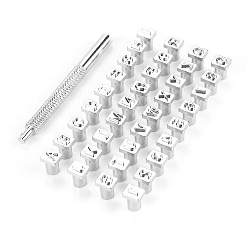 36 Stück Stahlstanzer Alphabet Buchstaben Zahlen Stempel Set Metall Leder Stanzwerkzeuge DIY Lederhandwerk Werkzeuge (6 mm)