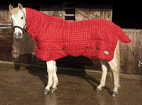 Rhinegold 0 Dakota Quilted Stable Rug-Winter Weight 300gsm Fill Stalldecke, Rot/Weiß kariert, 2,1 m