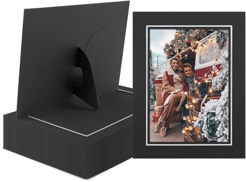 Golden State Art, Pack Of 25, 5X7 Paper Picture Frames With Easel, Photo Frame Cards, Diy Cardboard (Black Silver Lining)
