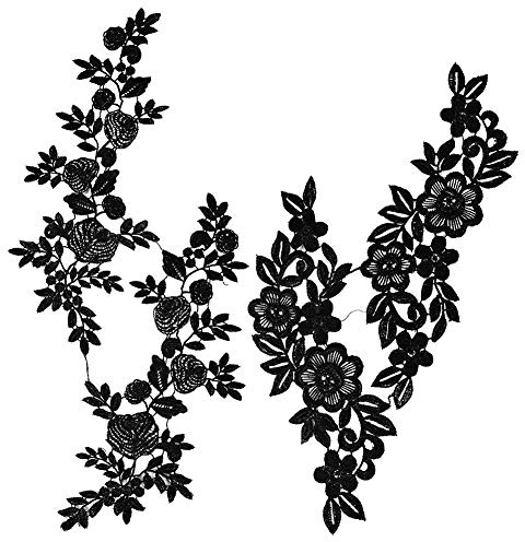 GORGECRAFT 2 Paar Spitzenapplikation Blumenstickerei Patch Schwarze Spitzenborte Kragen für DIY dekorierte handwerkliche Nähkostüme (9,7 x 2,7 Zoll, 13 x 4,6 Zoll)